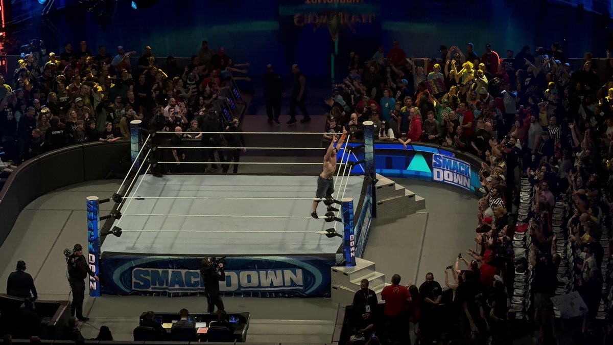 Brandon_U2's tweet photo. The Greatest of All Time tonight at #Smackdown in #Milwaukee @JohnCena #HustleLoyaltyRespect #NeverGiveUp #BeatSolo https://t.co/wNcCBTRC1q