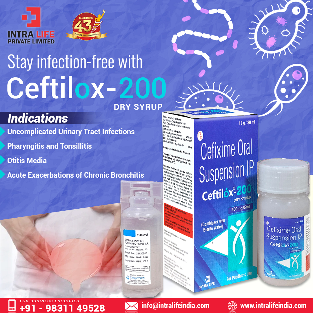 IntralifeI's tweet image. Introducing Ceftilix-200 Dry Syrup - Your Shield Against #Infections! 💪🔍

📞 Call: +919831149528
Visit: intralifeindia.com

#intralife #drysyrup #syrup #urinarytractinfection #pharyngitis #tonsilitis #otitismedia #otitismediatreatment #chronicbronchitis #infectioncontrol