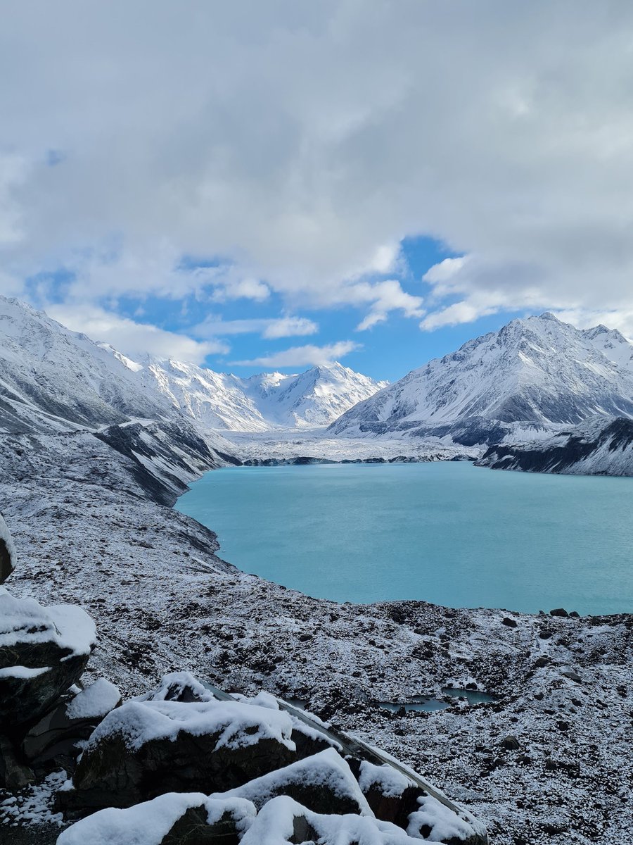 Helped lead a Royal Geographical Society of Queensland trip through South Island this week. Weather turned cold, but the scenery was magnificent. View of Tasman Glacier near Aoraki-Mt Cook. #newzealand #glacier #geography @rgsq