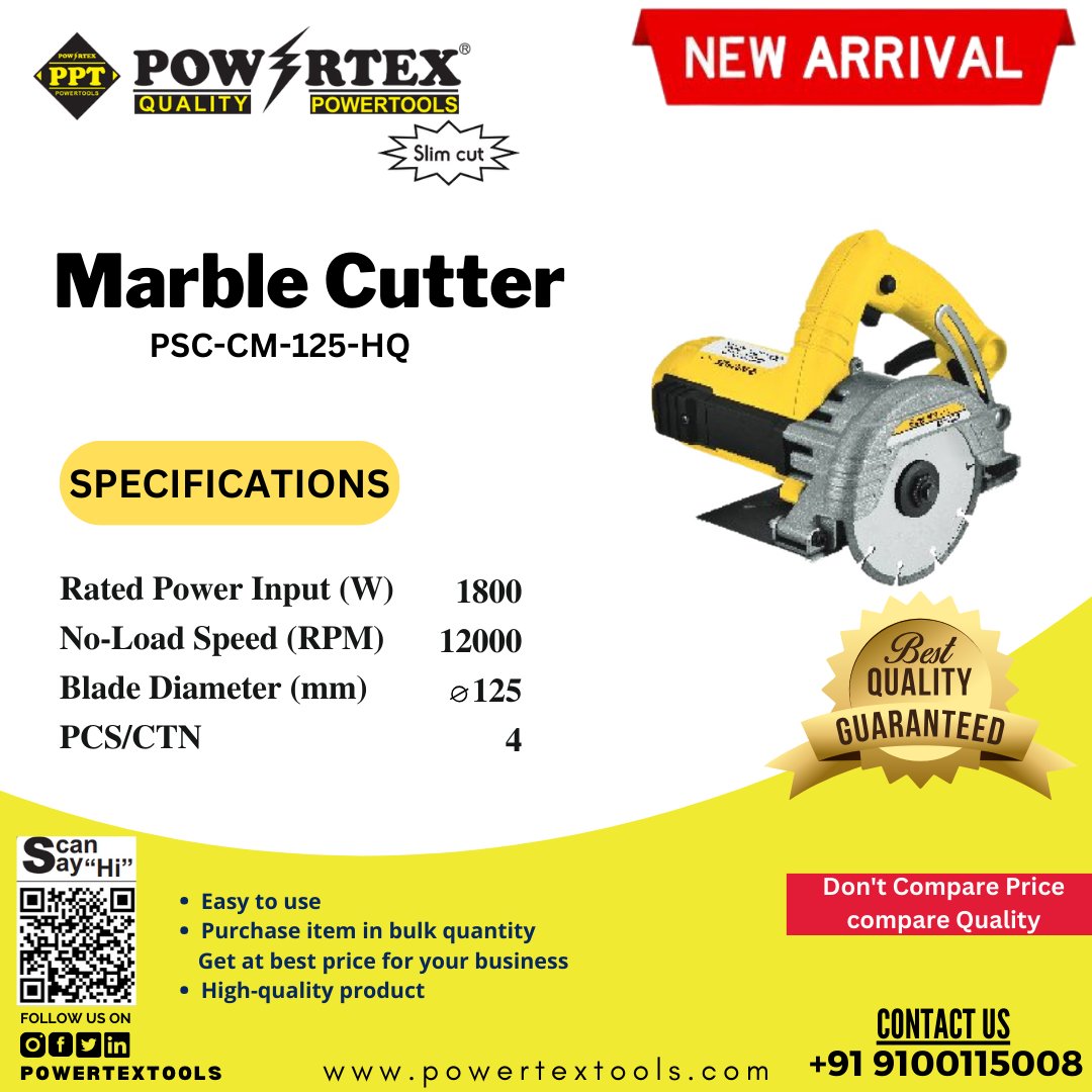 Powertextool's tweet image. POWERTEX SLIM CUT
MARBLE CUTTER PG-CM125-HQ to order visit powertextools.com or download powertexb2b application from play store(bit.ly/3c9ZjAI). For New arrivals and Newly Launched Products please follow us @powertextools.
.
.
.
.
.
#newarrivals #marblecutter