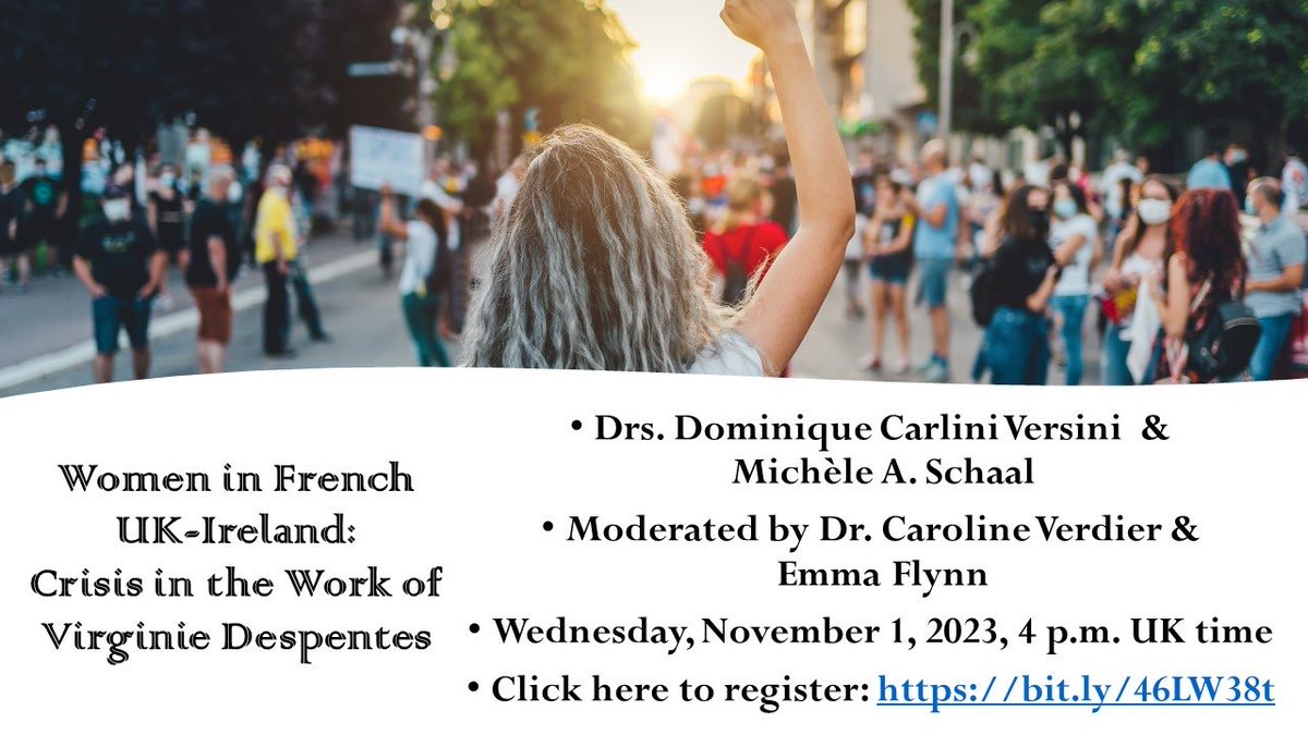 Looking forward to chairing this @WIFUKIRE online panel on crisis in the work of Virginie Despentes with @emmaafln on 1 Nov & to listening to @Michèle Schaal & @DCarliniVersini . Register her to join us 👉 bit.ly/46LW38t @FrenchatStrath @WIFUKIRE @StrathHum @StrathHaSS