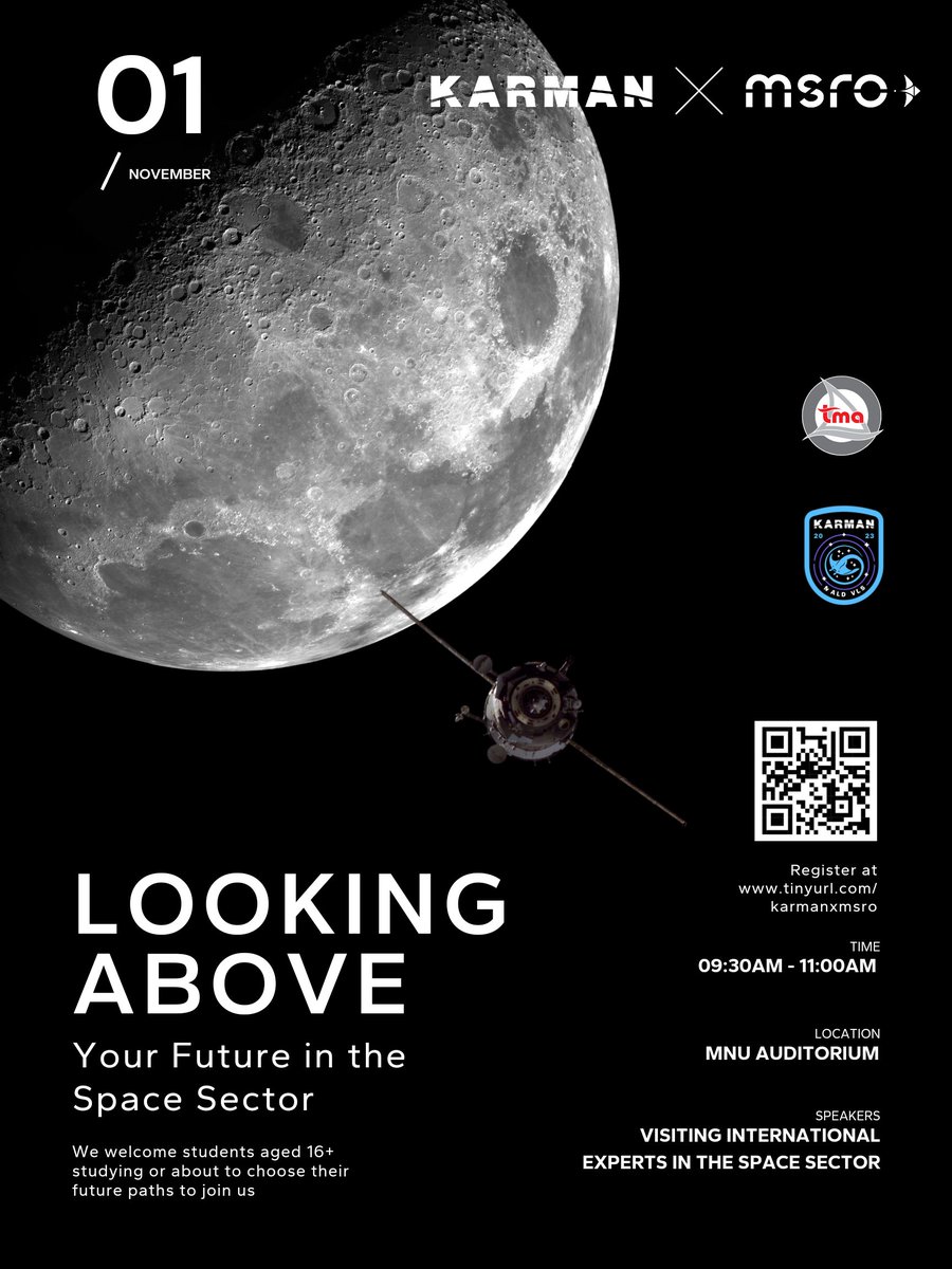 Msromv's tweet photo. 🚀 Students! Explore your future in the space sector
🗓 1st Nov | ⏰ 09:30 - 11:00
📍 MNU Auditorium
📩 RSVP: https://t.co/wNBJVjHXLH
Join astronauts & space leaders! Hosted by @Msromv & @KarmanProject & supported by @TransMaldivian . #MSROmv #TMA #TheKarmanProject #MNU https://t.co/DPmIefwOYd