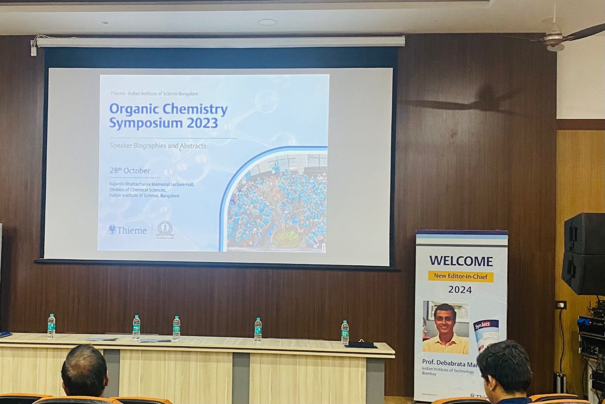 Excellent one day organic Chemistry Symposium organized by Thieme-IISc, 28th October, 2023 at IISc Bangalore.
Symposium starts with great talk by Prof. Lautens <a href="/MarkLautens/">Mark Lautens OC</a> <a href="/thiemechemistry/">Chemistry at Thieme</a> <a href="/ThiemeIndia/">Thieme India</a>