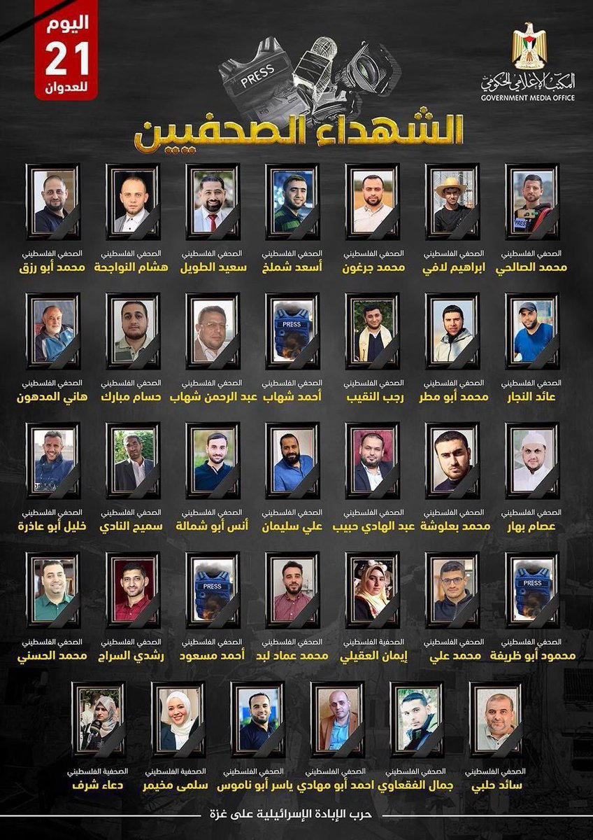 Inilah 34 jurnalis yang gugur saat melaksanakan tugas di #Gaza. 

Allah yataqabbal.