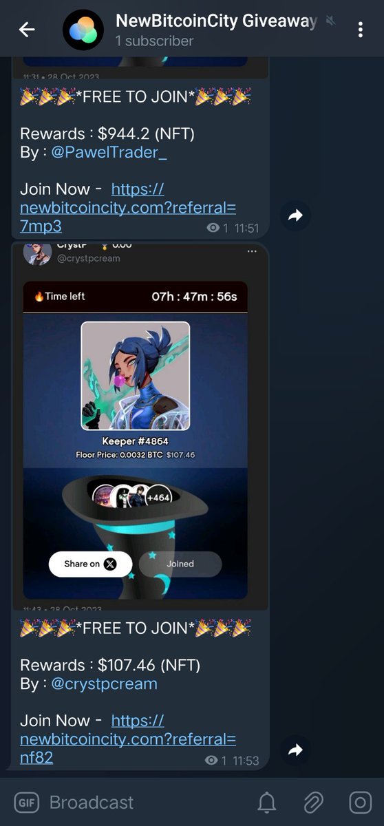 If you're a <a href="/NewBitcoinCity/">New Bitcoin City</a> User, You might have seen Life changing Giveaways on the Platform all the Time 👀

Many of these Giveaways are 'FREE TO JOIN' and still go Unnoticed...

So I've made a special Telegram server to keep you posted about them 😉

🧧React To this Post 🔗🧧