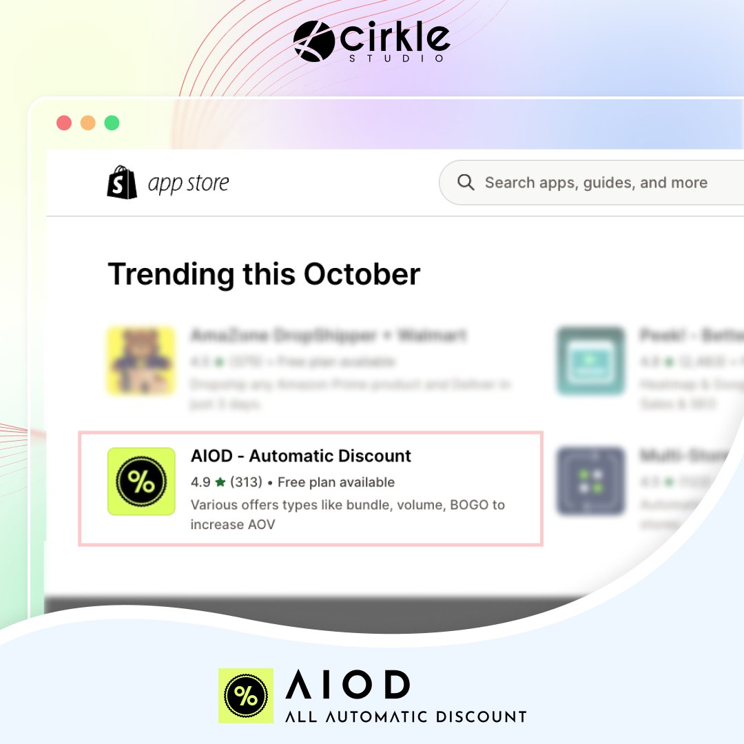 Finally our Shopify discount app AIOD - Automatic Discount is featured on Shopify app store's trending section 🥳

Very proud moment for our team 😇

Thank you so much everyone 🙏🏻

#shopifyapps #shopifyappstore #aiod #trending #cirkleapps #discounts #app #October