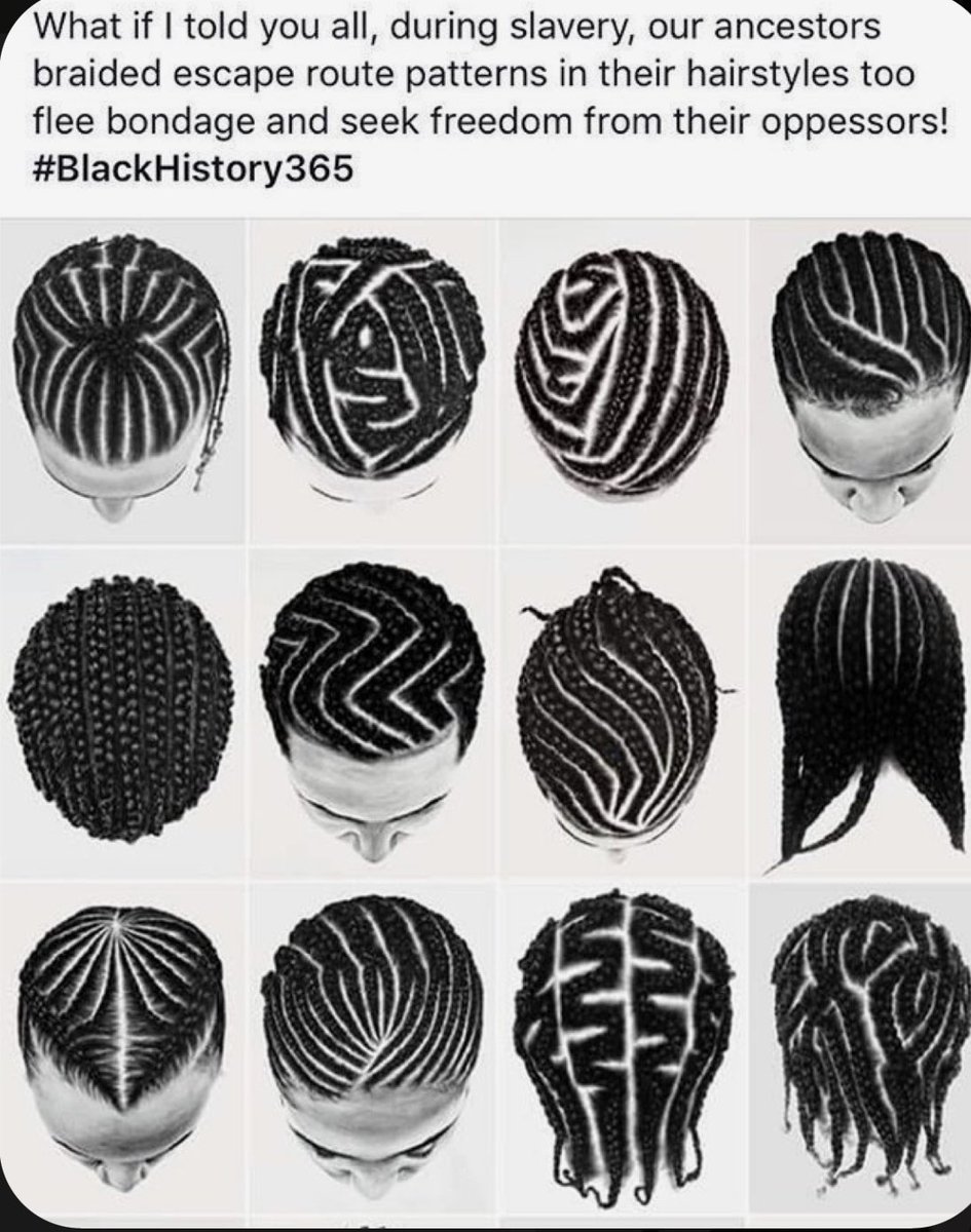 CampbellAJ70's tweet image. They say Black Americans didn’t create braids…that’s alright I’m cool with that..because what we did create couldn’t be created by another…"WE USED CORNROWS TO MAP OUR WAY TO FREEDOM" ain’t no braid greater than that! #Cornrow #Woke #BlackHistory #Slavery #Braids