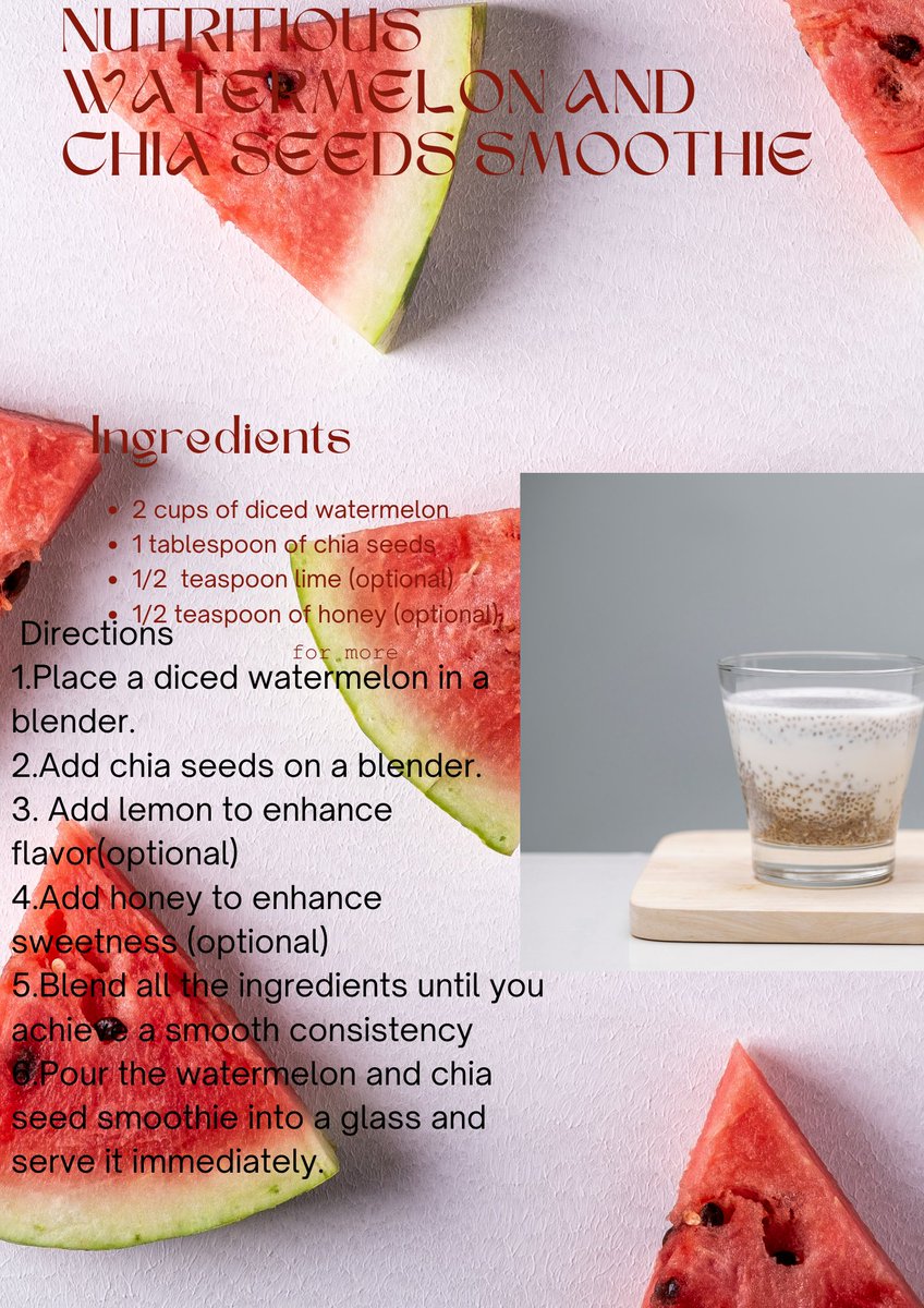 'Just whipped up a super refreshing Watermelon & Chia Seed Smoothie! 🍉💧 Perfect blend of sweetness and crunch from chia seeds. Try it out for a healthy treat! #HealthyEating #SmoothieLove #RefreshingTreat