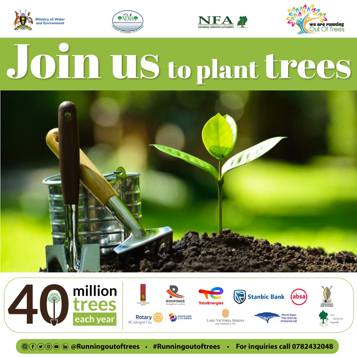 ROOTSUganda's tweet photo. #WeekendReminder
Let's sow the seeds of change!🌿 Be part of our tree planting drive and contribute to the restoration of our local ecosystem.
🤝 Call +256782432048 now for details. #RunningOutOfTrees #GreenInitiative #ROOTsInitiative #UgandaGreeningCampaign https://t.co/y0OR1utcui