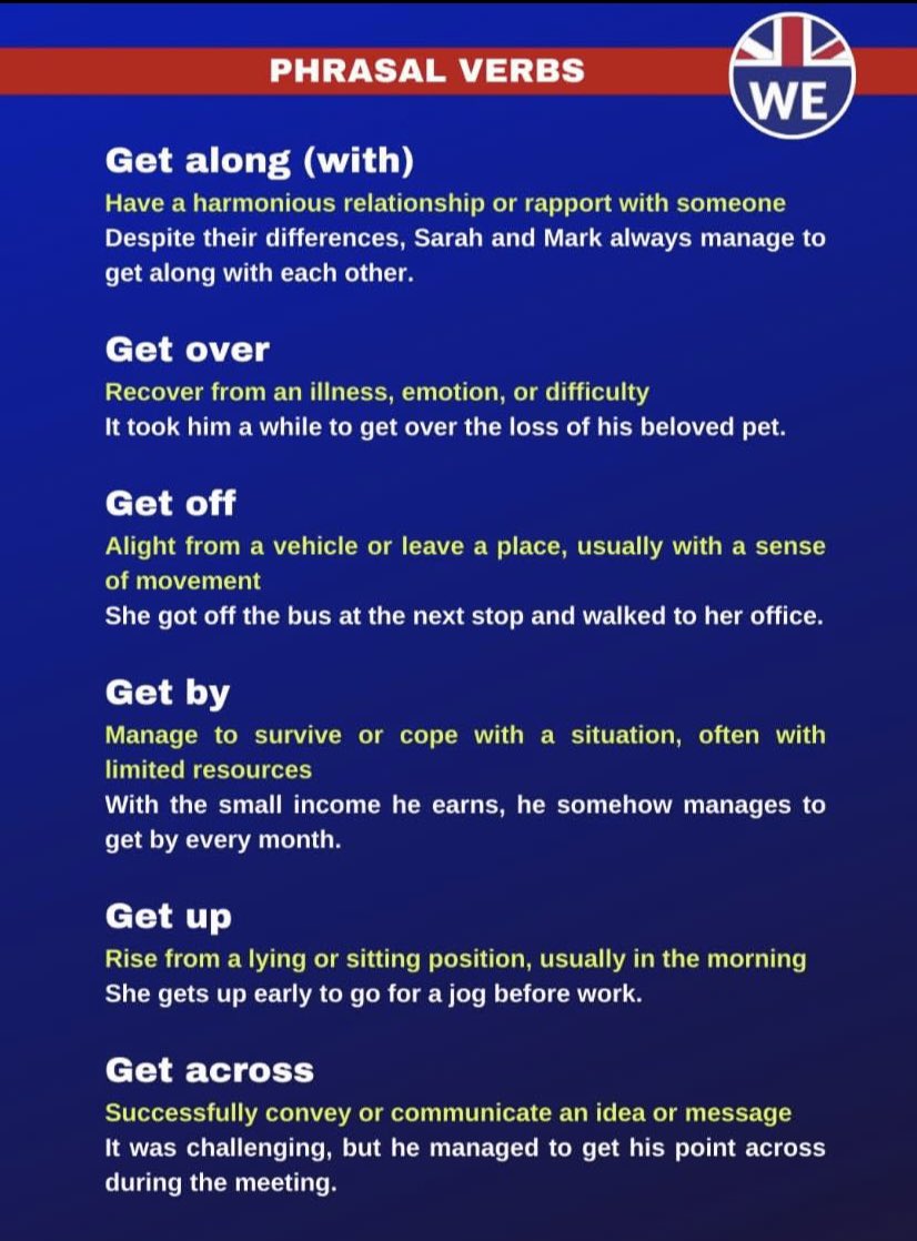 Westminster_Eng's tweet photo. Here are some common phrasal verbs using the verb ‘get’. https://t.co/WeDjaItQkr
