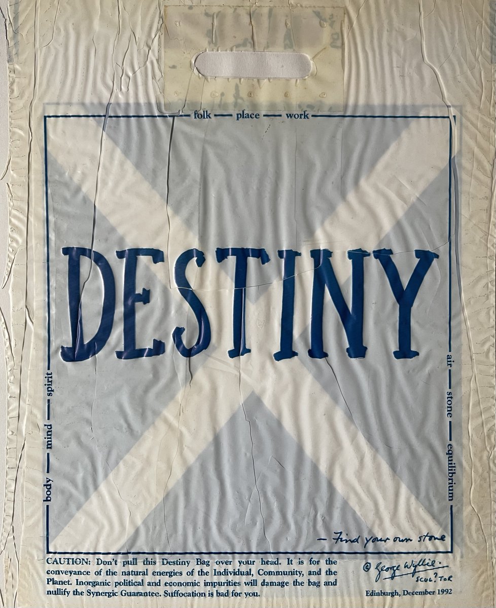 In 1992, Sir Sean Connery paid for 5000 of these George Wyllie carrier bags to be distributed in Edinburgh "for the conveyance of the natural energies of the Individual, Community and the Planet"

Do you still have yours? 

Image courtesy of the George Wyllie Estate.