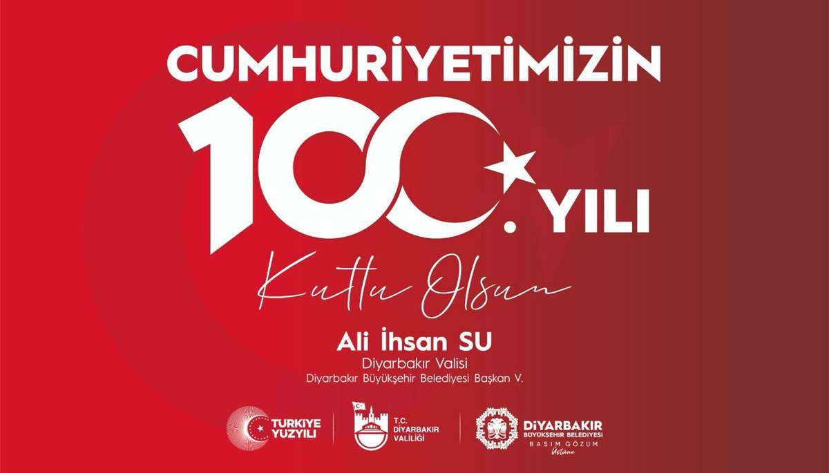 Valimiz @aliihsansu_: 'Cumhuriyetimizin 100. yılını hep birlikte büyük bir gurur ve coşkuyla kutluyoruz.' Valimiz Ali İhsan Su'nun #29Ekim #CumhuriyetBayramı Mesajı👇 diyarbakir.gov.tr/sayin-valimizi…