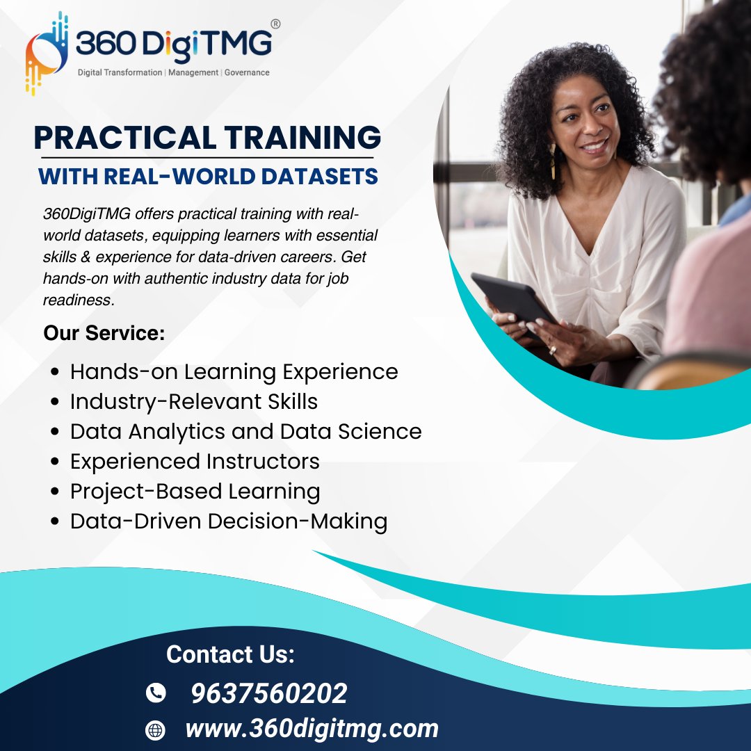3Kharadi69327's tweet image. #360DigiTMG #DataTraining #RealWorldData
#PracticalSkills #DataScience #DataAnalytics #MachineLearning
#AITraining #CareerDevelopment #DataEducation
#TechSkills #HandsOnLearning #DataDrivenWorld
#ProfessionalTraining #IndustryExpertise #DataCareer
#SkillsForSuccess