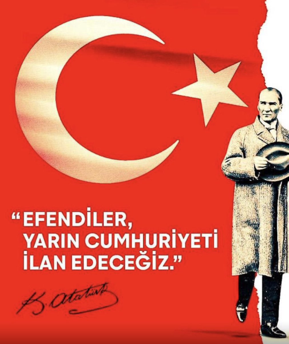 Cumhuriyetimizin 100. Yılı, Türk Milleti  için en büyük bayramdır.
Kutlamak istemeyenler, Atatürk’e, Cumhuriyete, Türk Ulusuna düşmanlık besleyenlerdir.
Varsınlar kutlamasınlar. 
Kutlama görevi artık Türk Ulusunundur.
Senin özgür ve düşünen bir birey olmanı sağladığı için,