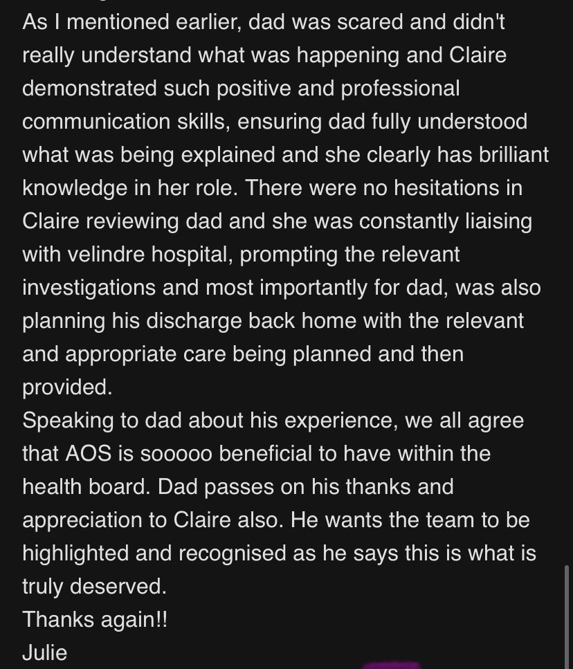 ABB_AOS's tweet photo. Day 6 of #AosAwarenessWeek we would like to share a patient experience of @ABB_AOS with you, full consent use their email was obtained. @AneurinBevanUHB @CEOabuhb @WalesCancerNet @WalesCancer @HilaryWMedic @UKAOSociety https://t.co/zPFYnehJlm