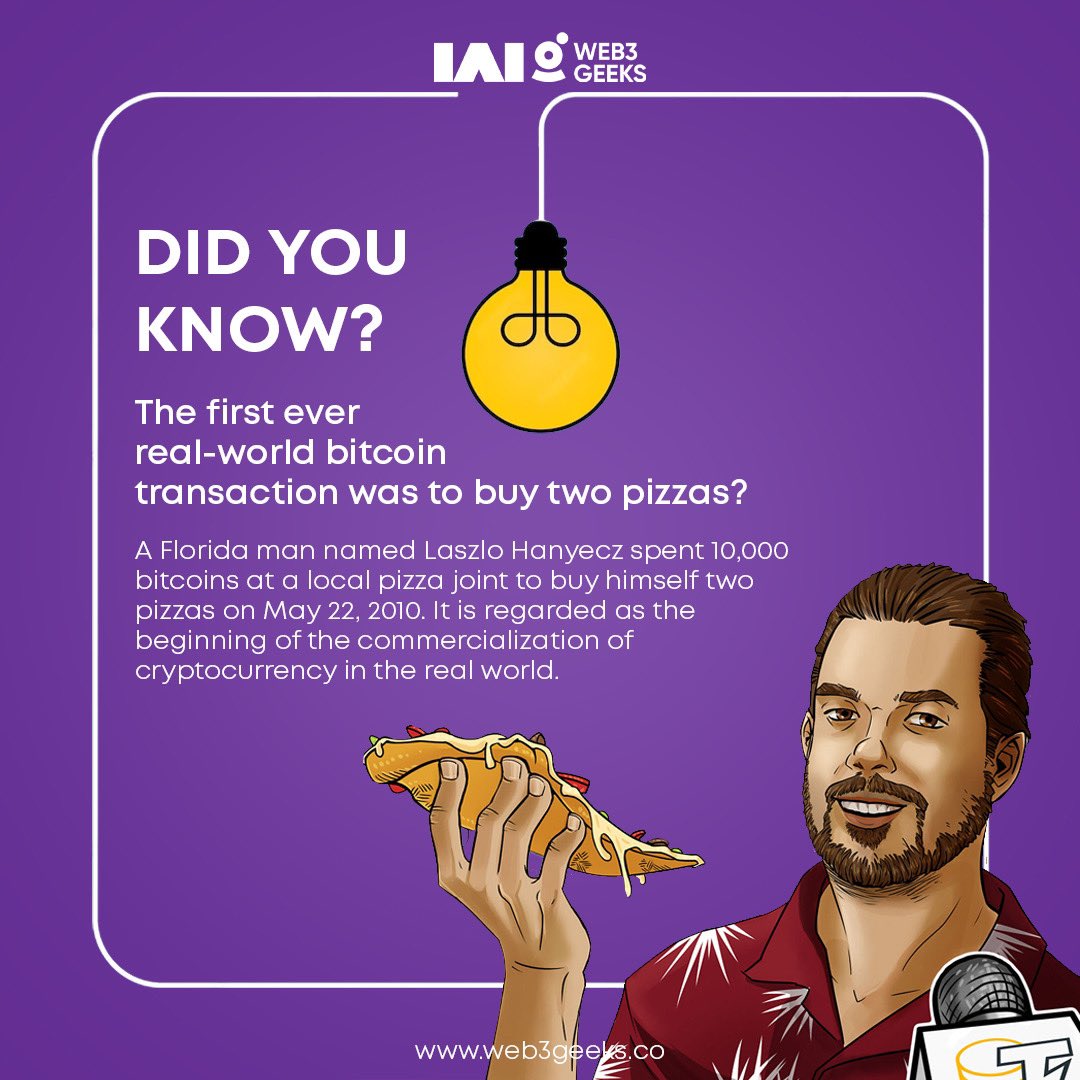 Web3_geeks's tweet photo. Celebrating a Slice of Cryptocurrency History! 🚀

A moment that ignited a revolution in digital currency.  🎉 

#CryptoEvolution #BitcoinPizzaDay #factsmatter #linkedinlearning #cryptonews #historybuff #digitalartwork #bitcoinnews #revolutionarytech #blockchainsummit #web3market https://t.co/nBxfSYNh20