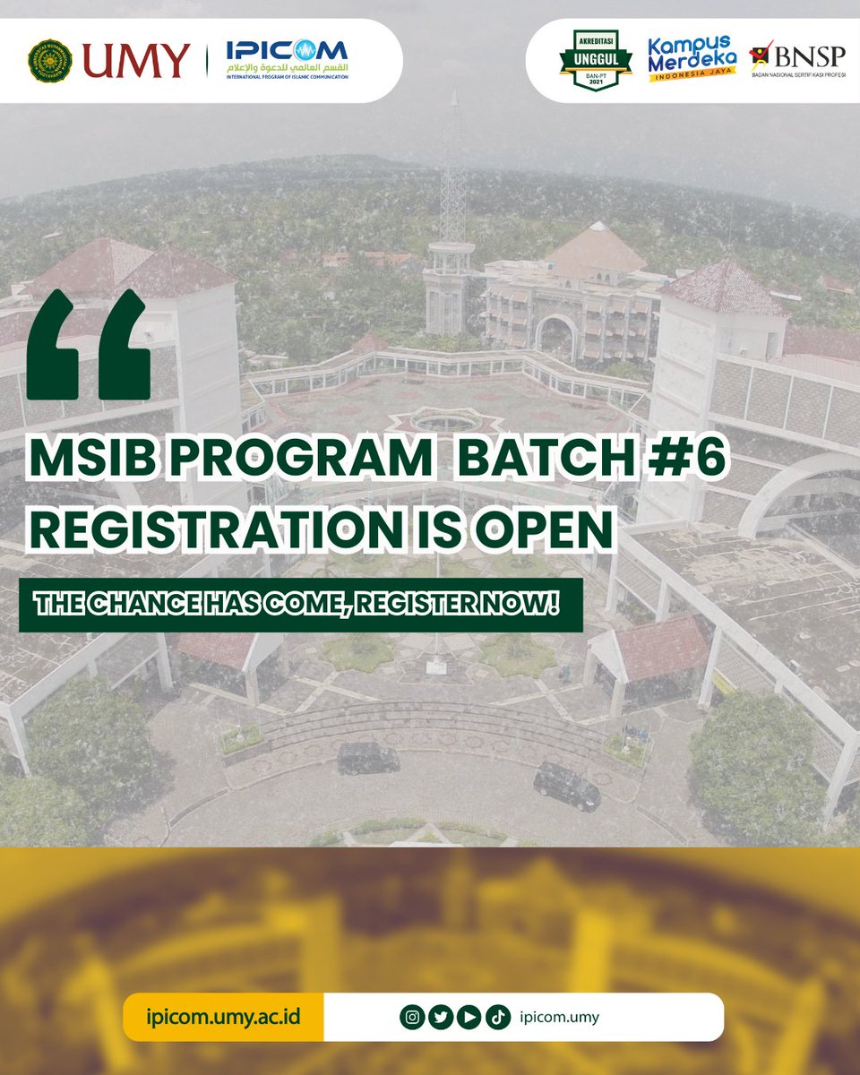 Hello IPICOMers!!!👋👋.
MSIB Program Batch #6 Is Already Open Registration!!
Dont miss the chances.

For more information and registration follow the link below :
kampusmerdeka.kemdikbud.go.id

#MSIB #MSIB6 #ipicom #kpiumy #umyogya #mahasiswa