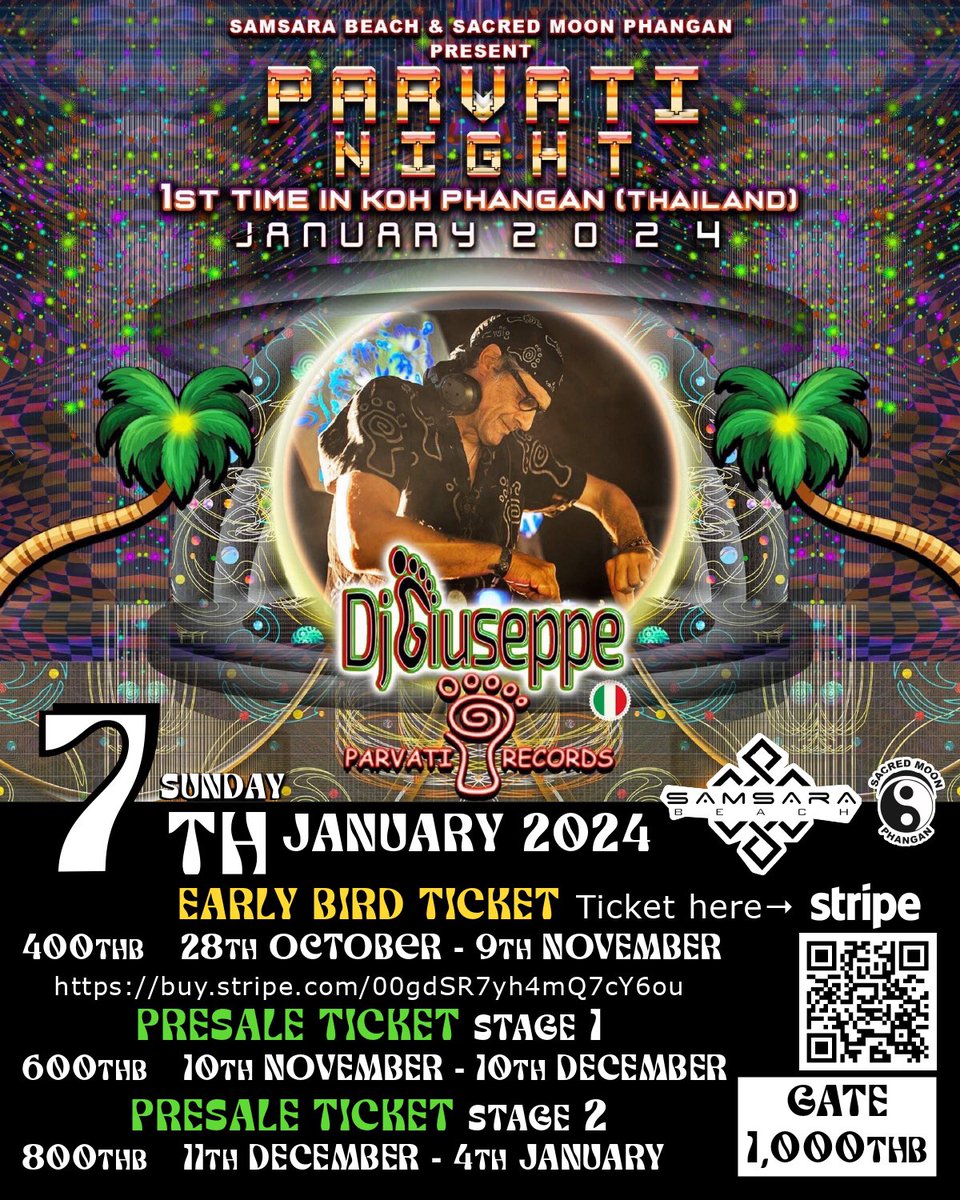 Phanganaoko's tweet photo. 🌴PARVATI NIGHT 2024🌴
1月7日に開催、コロナでずっと延期になってたパーティーがようやく😍
Early bird ticket 👉 https://t.co/GNodsD2Ttd
#kohphangan #パンガン島 #parvatirecords #Thailand https://t.co/mRrkL8lOjC