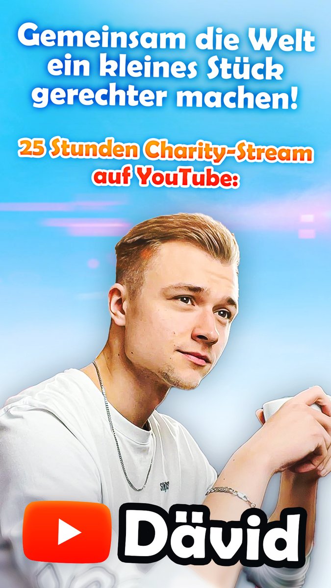 Los geht's! 
Ich bin ab jetzt 25 STUNDEN für den guten Zweck Live. 
Es wäre mir eine riesige Ehre, wenn ihr das Ding supportet❤️

youtube.com/@DavidMitAe/li…