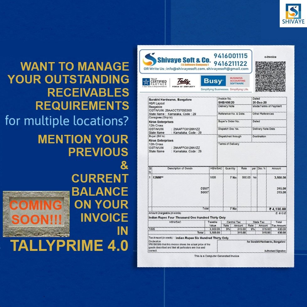 shivayesoft's tweet photo. Shivaye Soft & Company (TallyPrime 3* Certified Partner)
#tally #tallyprime #tallyupdates #tallycloud #tallycustomization #autobackup #tallyerp9 #tallyonmobile #tallytss #tallytdl #tallyupdates #livekeeping #bizanalyst #mobileapp #busy #Antivirus #busydataconverttally https://t.co/GA09VKKbaI