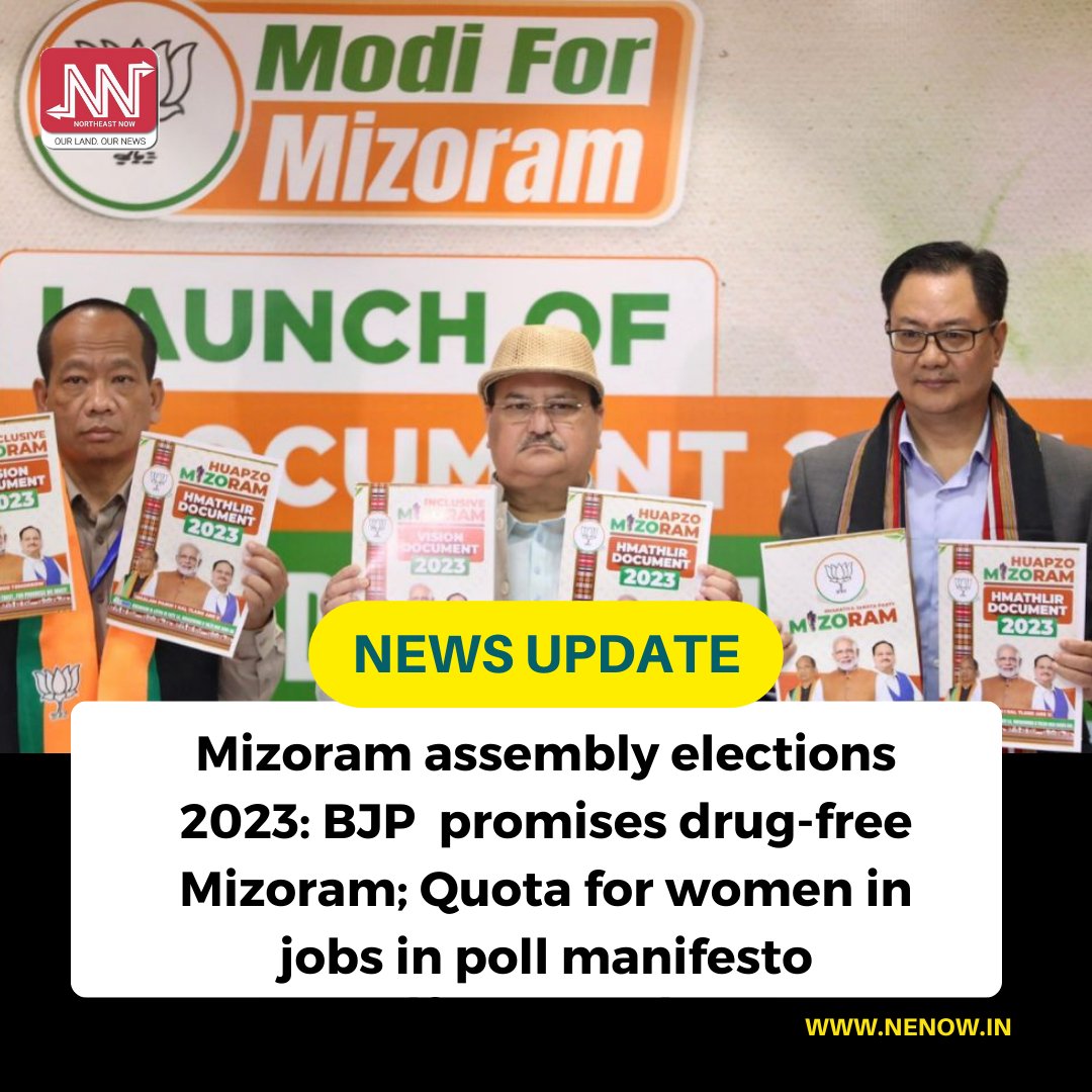 The 70-paged vision document was released by BJP national president JP Nadda at a function held at hotel regency in Aizawl, Mizoram.
#Mizoram #MizoramAssemblyElection #pollmanifesto