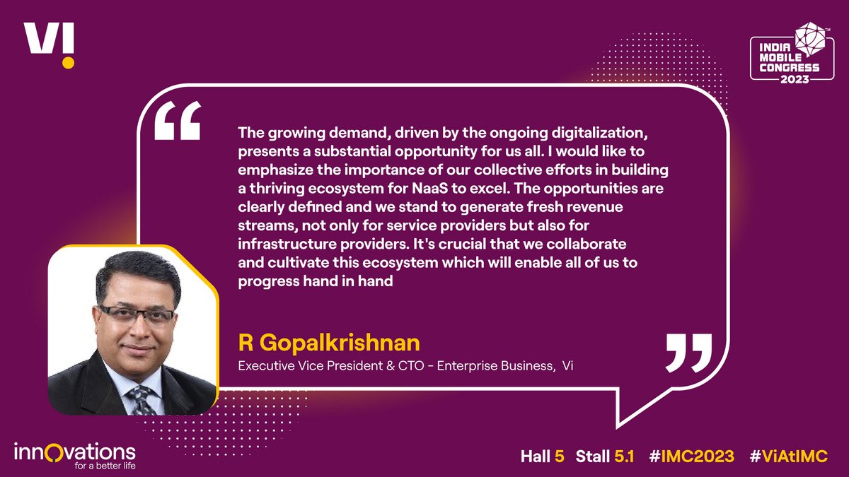 Read R Gopalakrishnan's view on 'Monetizing Connectivity: Network as a Service for Seamless Business Growth' at #IMC2023. @ViBusinessIndia @exploreIMC #ViAtIMC #InnovationsForABetterLife