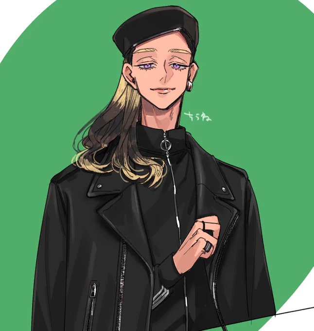 メンズのロングのウェーブヘア好きだなって落書きあとベレー帽ブーム 