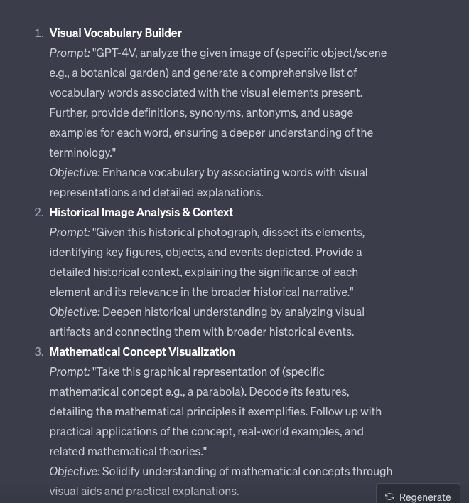 Use GPT4-Vision to Study Effectively 

And stack skills with 10 Super Prompts

[🔖Save for later]

1. Visual Vocabulary Builder

Prompt: "GPT-4V, analyze the given image of (specific object/scene e.g., a botanical garden) and generate a comprehensive list of vocabulary words