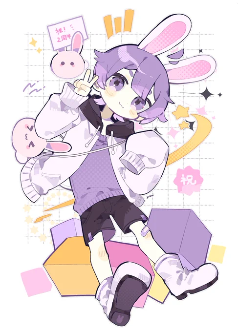 こちらのLINEスタンプを描かせていただきました…! 40個!やまもりですよろしくお願いいたします (画像は2周年のFA)