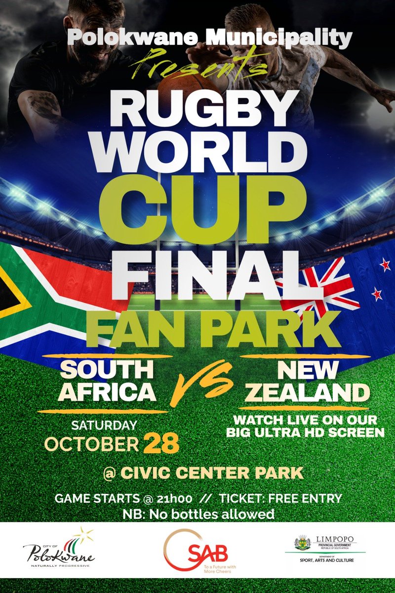 GovernmentZA's tweet photo. There are public viewing areas to watch the #RugbyWorldCup across the country.

Read: https://t.co/GZpsxTS8rB  

#strongertogether #WorldRugbyCup🏆 #PublicViewing #FanParks #NZLvRSA 📷#Springboks #StrongerTogether #RWC2023 https://t.co/1NMIVZmjMH