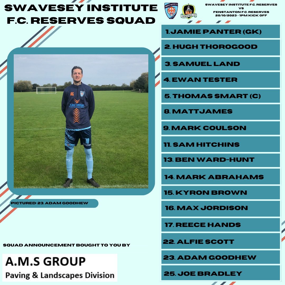 Your squad for today’s local derby!
➡️40 yr old Thomas Smart is back from an arm break and Kyron Brown makes his debut squad. Ewan Tester, Mark Abrahams and Adam Goodhew are all back!
⬅️Samuel Dawson, Zac Woodward, Calum Stones and Diogo Gonçalo miss out this week
💙💙💙