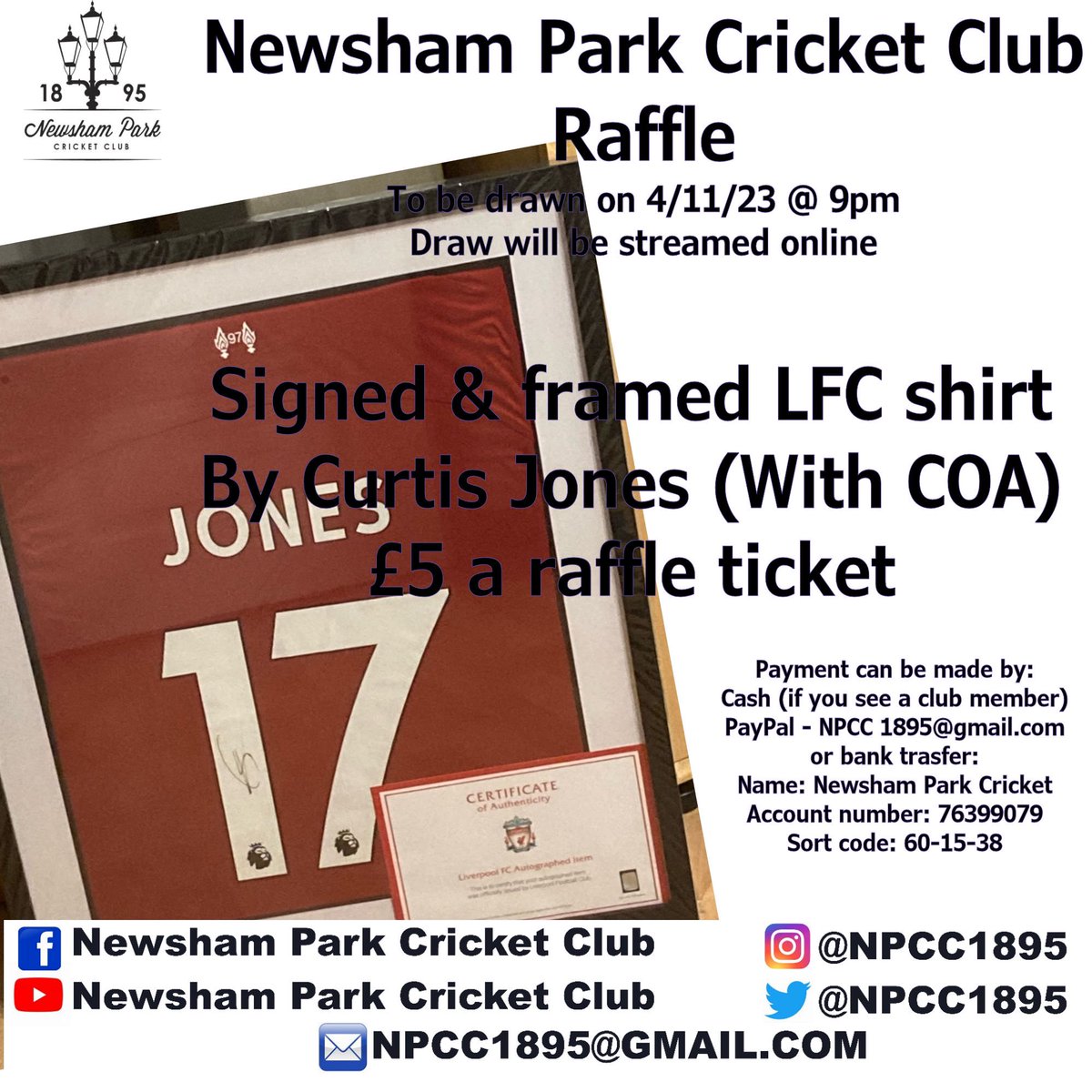 Just 1 week to go until we do our raffle draw for an amazing signed @LiverpoolFC shirt by @curtisjr_10 if you’d like a go please contact us! #LiverpoolFC #Raffle #Fundraiser #LFC #Cricket #Liverpool