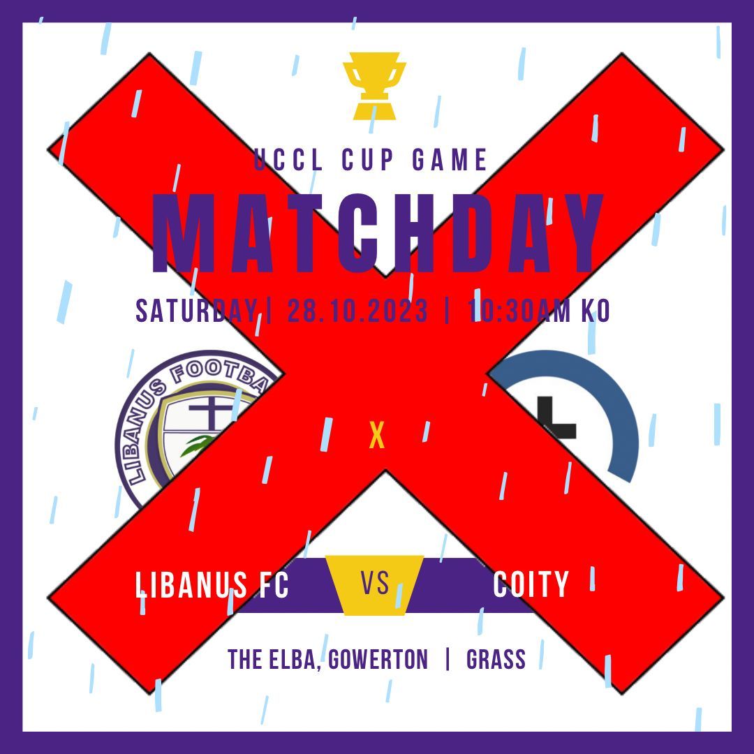 🚨 MATCH POSTPONED 🚨

Unfortunately our cup game this weekend has been postponed due to the bad weather and a waterlogged pitch 😞

We will try again next week. Same time, same place, same opposition, same competition? 😅🤞

#UppaLibs 💜🤍💜