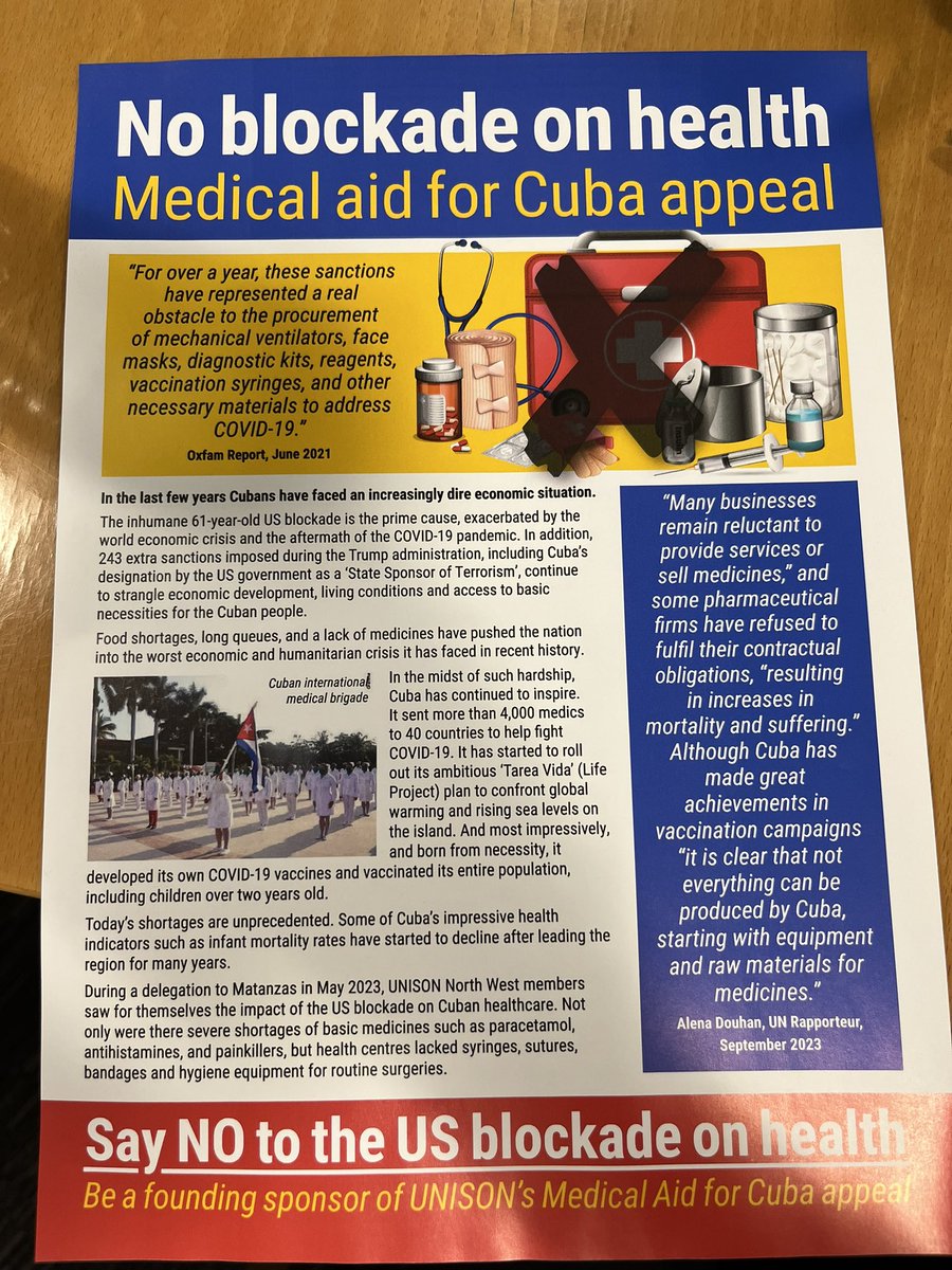 Our final session is chaired by @NorthWestUNISON with @CubaSolidarity and Barbara Montalvo Alvarez (Cuban Ambassador), discussing Cuba Solidarity’s upcoming medical aid campaign
