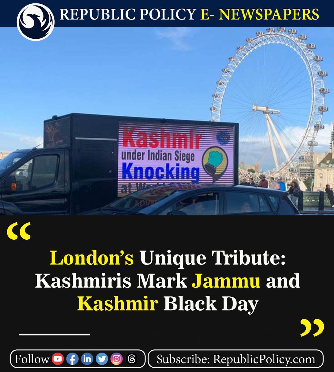 Kashmiris in London marked Jammu and Kashmir Black Day in a distinctive manner, commemorating a significant historical event.

Read more: republicpolicy.com/londons-unique…

#KashmiriCommunity #LondonEvent #KashmirisInLondon #KashmirBlackDay #News
