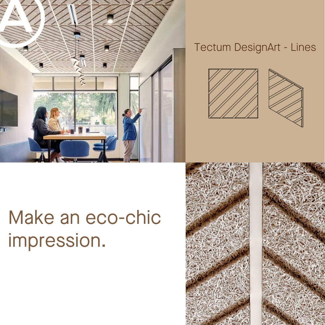 Tectum DesignArt - Lines panels are crafted from biobased fibers for a fashionably textured, dimensional, sound-absorbing solution. They are ideal for spaces where visual impact, sustainability, and noise control are priorities. More: ow.ly/CGYh50Q0i4c