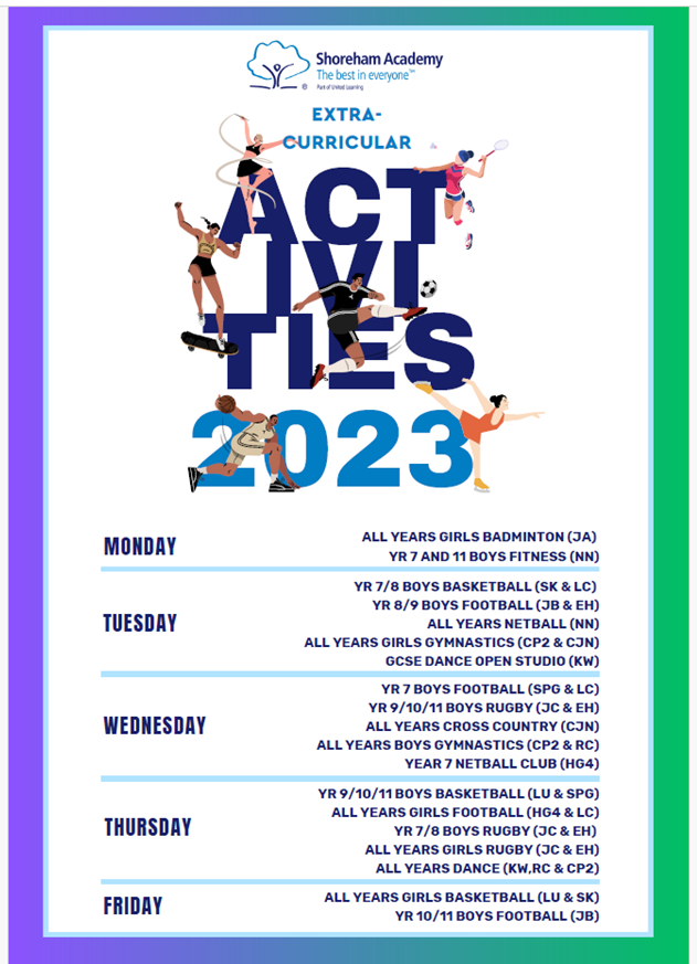 Our new PE &amp; Dance Department Extra-Curricular Activities Programme offer starts on Monday! 
Please encourage your children to get involved!