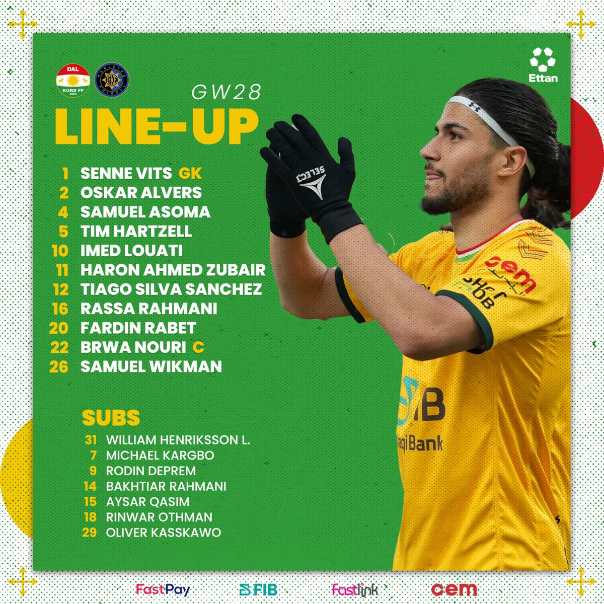 SE| Detta är vår startelva i dagens hemmamatch mot IF Karlstad Fotboll.

EN| This is our starting eleven in today's home game against IF Karlstad Fotboll.

#DalkurdFF #ettanfotboll