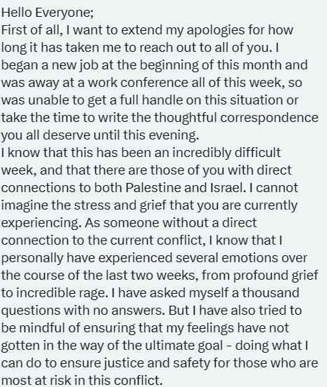 Jessa_McLean's tweet photo. I'm mortified for Marit Stiles' riding of @DavenportNDP 

Their President (a good friend and colleague of @MaritStiles) tells members to be quiet and make a donation to absolve their guilt over Palestine.

You can't fix a Party when people like this are leading the way.

/1 https://t.co/gdmtixGvtK
