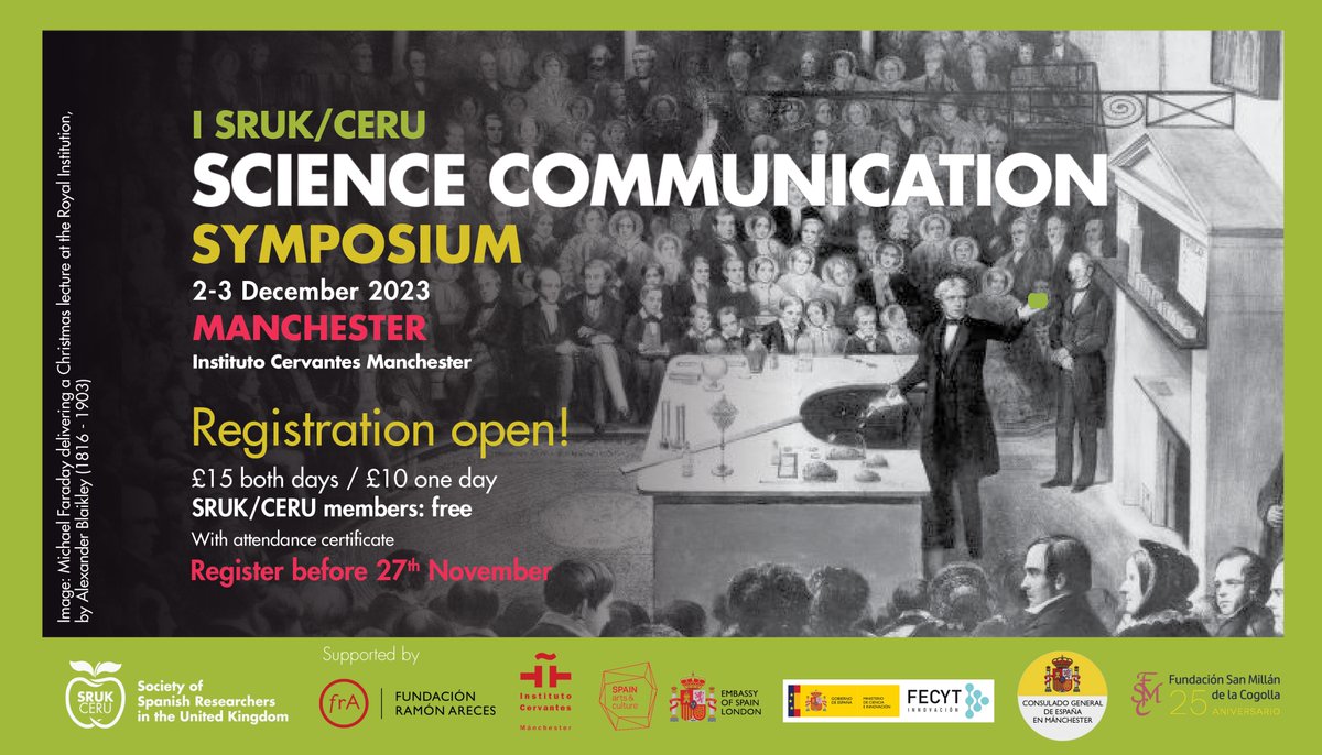 SRUK/CERU (@comunidadceru) on Twitter photo 📢The registration for the I SRUK/CERU Science Communication Symposium is OPEN‼️
🎟️: sruk.org.uk/ceru-events/i-…
A special thank you to our sponsors to make it possible!
🔴<a href="/EmbSpainUK/">Embassy of Spain UK</a>
🟠<a href="/CGEspManchester/">Consulado General de España en Mánchester</a>
🟡<a href="/ICManchester/">Instituto Cervantes Manchester</a>
🟢<a href="/FundacionAreces/">FundaciónRamónAreces</a>
🔵<a href="/FECYT_Ciencia/">FECYT</a>
⚪️<a href="/fsanmillan/">Fundación San Millán de la Cogolla</a> 📢The registration for the I SRUK/CERU Science Communication Symposium is OPEN‼️
🎟️: sruk.org.uk/ceru-events/i-…
A special thank you to our sponsors to make it possible!
🔴<a href="/EmbSpainUK/">Embassy of Spain UK</a>
🟠<a href="/CGEspManchester/">Consulado General de España en Mánchester</a>
🟡<a href="/ICManchester/">Instituto Cervantes Manchester</a>
🟢<a href="/FundacionAreces/">FundaciónRamónAreces</a>
🔵<a href="/FECYT_Ciencia/">FECYT</a>
⚪️<a href="/fsanmillan/">Fundación San Millán de la Cogolla</a>