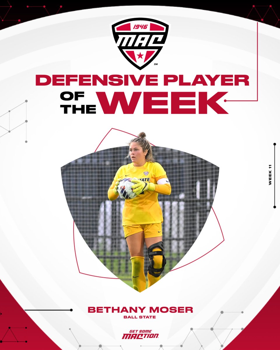⚽️ Defensive Player of the Week ⚽️

@bethanymoser1 closed the 2023 regular season with her second complete match, and third overall, shutout of the year by stopping all six shots on goal she faced in Thursday’s 2-0 victory over Central Michigan. 

In helping the Cardinals secure