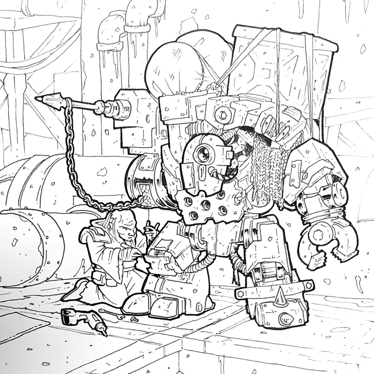 CountersunkCSK's tweet photo. Nectober Day 28 - Jury-Rigged

#Necromunda #Nectober #necromundaworldbuilding #inktober2023 #inktober #underhive #juryrigged #ambot #modification https://t.co/SznGNGYvnD