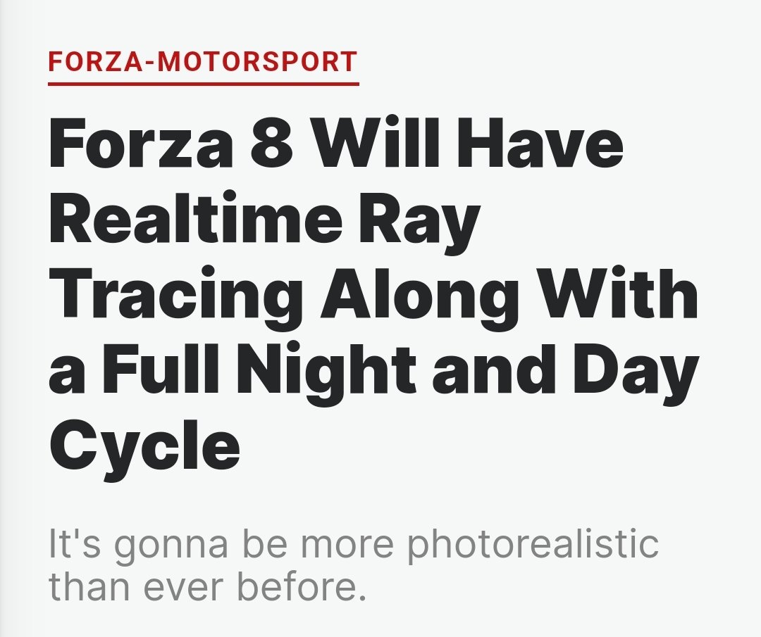 Forza 8 Will Have Realtime Ray Tracing Along With a Full Night and Day Cycle