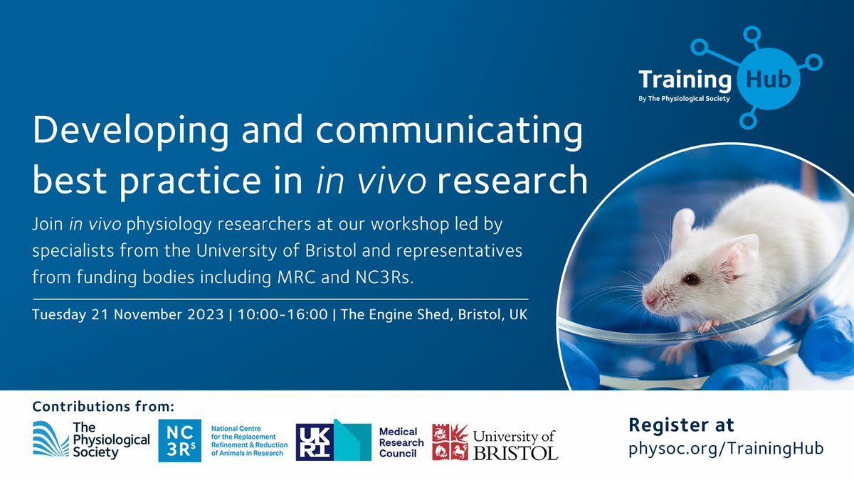 The Physiological Society (@thephysoc) on Twitter photo 📢 Join the in vivo physiology workshop at the <a href="/EngineShed_BB/">Engine Shed</a> taking place on 21 November, to hear from a range of specialists in the field from the School of #Physiology, #Pharmacology and #Neuroscience at
<a href="/BristolUni/">University of Bristol</a>. Find out more and register here➡️ buff.ly/3tYeCaE 📢 Join the in vivo physiology workshop at the <a href="/EngineShed_BB/">Engine Shed</a> taking place on 21 November, to hear from a range of specialists in the field from the School of #Physiology, #Pharmacology and #Neuroscience at
<a href="/BristolUni/">University of Bristol</a>. Find out more and register here➡️ buff.ly/3tYeCaE