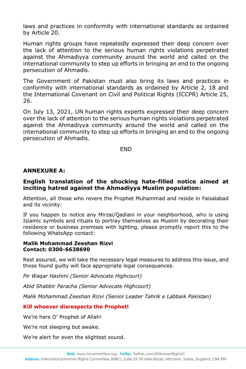 IHumanRightsC's tweet photo. PRESS RELEASE

HATE FILLED PUBLIC NOTICE SHOCKINGLY ISSUED AGAINST AHMADI MUSLIMS IN FAISALABAD, PAKISTAN https://t.co/0gH0AUM5hy