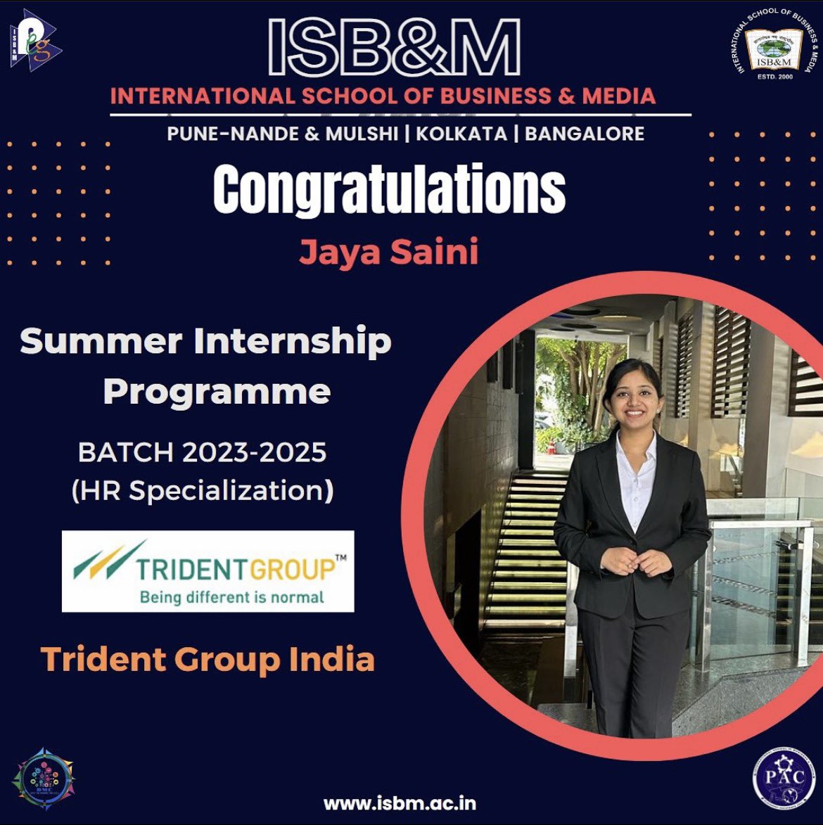 Meet our stars from the 2023-2025 batch!
Chetas Sharma (SCOM) & Jaya Saini (HR) secured summer internships at Trident Group India. 
Kudos for their achievements! 
Big thanks to Dr. Pramod Kumar & the Placement Assistance Cell. #InternshipSuccess #CongratsChetasAndJaya