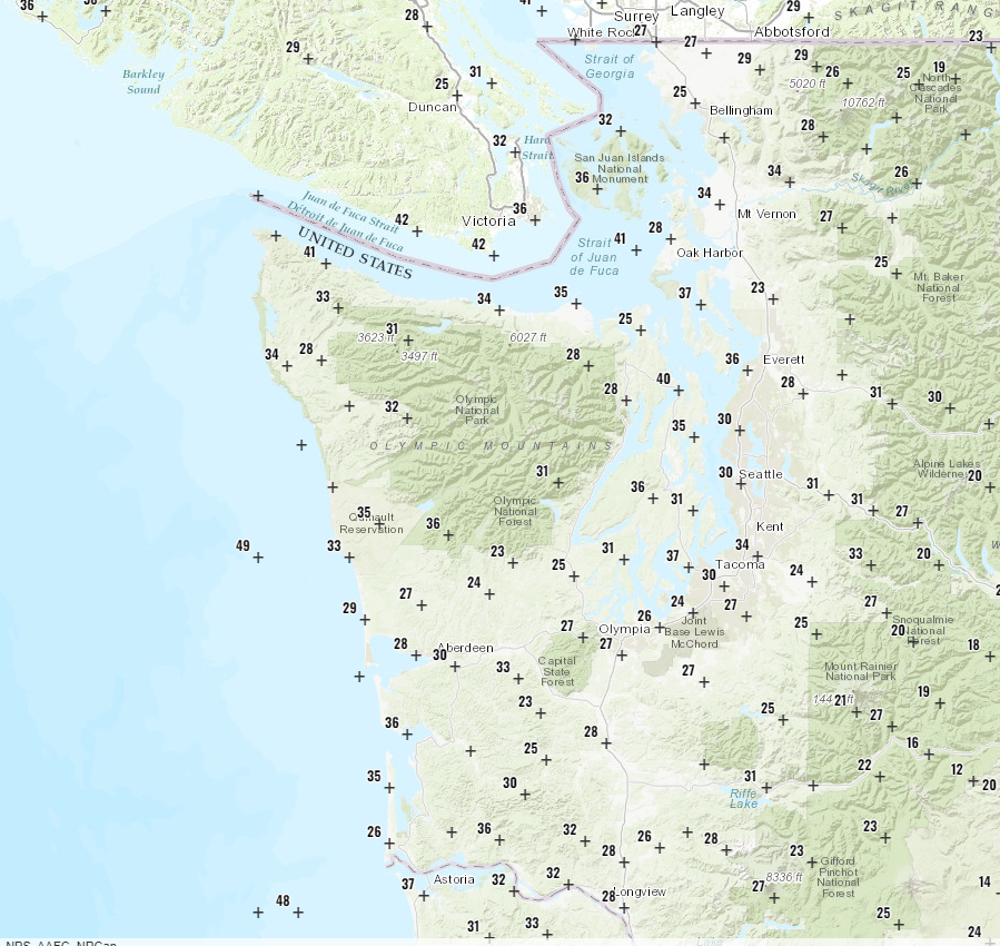 NWSSeattle's tweet photo. Record lows set at Bellingham (24°) &amp; Hoquiam (27°) already this morning. Previous record lows for both places were set in 1971. Seattle-Tacoma airport low so far 34°. Last time Seattle had a low of 32° or less in October was Oct. 31, 2006 (30°). Map of 6 am temps below. #wawx https://t.co/xfh23qWEjP