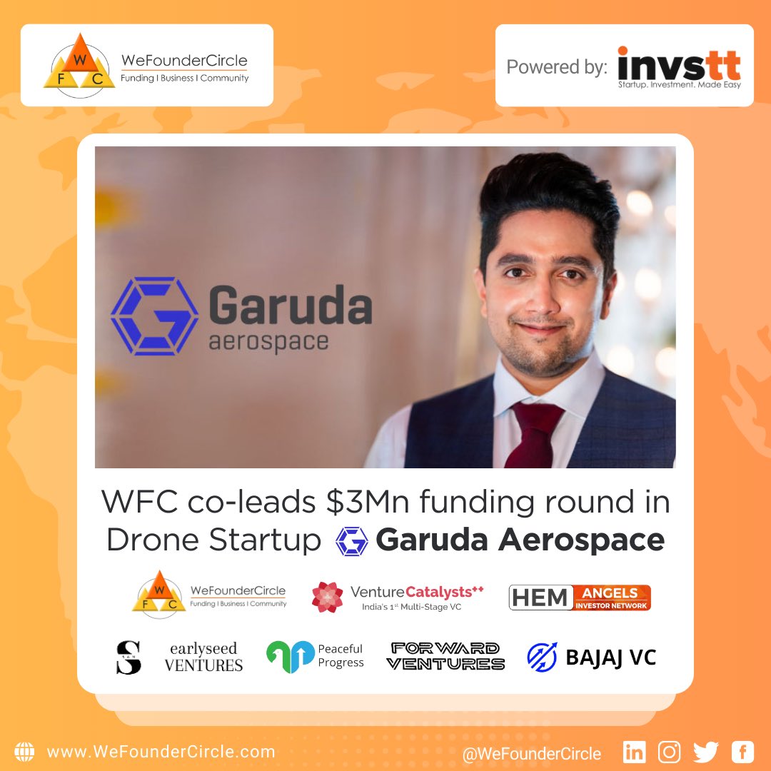wefoundercircle's tweet photo. We Founder Circle co-leads Rs 25 crore funding in Garuda Aerospace, India’s leading drone company backed by MS Dhoni 🏏
#WeFounderCircle #GarudaAerospace #Drone #Funding #MSDhoni #Innovation #WFC23 #Invstt https://t.co/NQua0WccqB