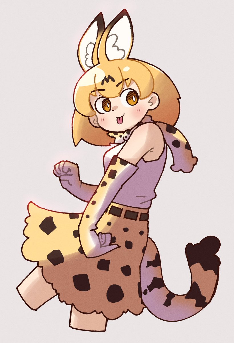 serval (kemono friends) 1girl animal ears tail solo print skirt skirt print bow  illustration images