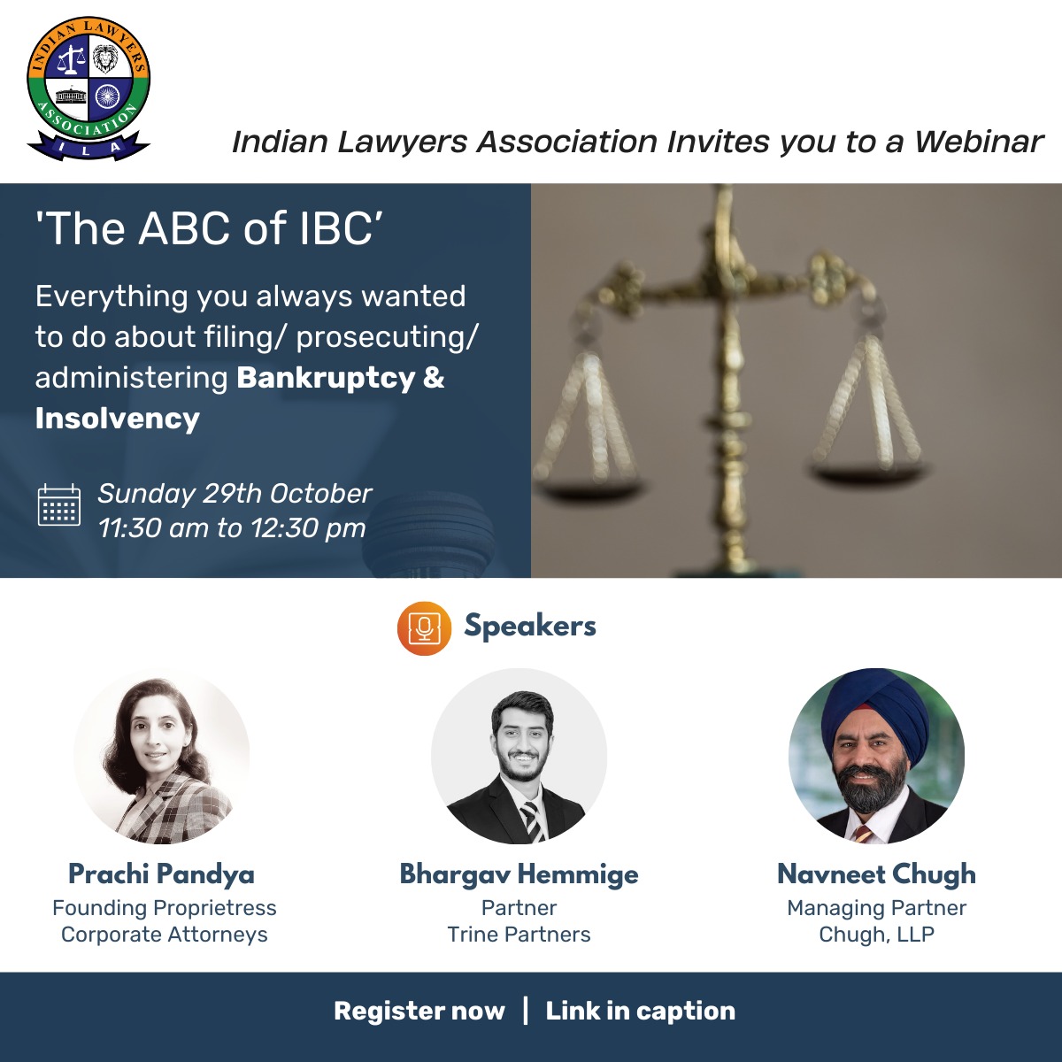 Tomorrow: Sun., 29th Oct; 11:30 AM

ILA Webinar on #Bankruptcy &amp; #Insolvency

🔗 us06web.zoom.us/meeting/regist…

Event will cover 
-How to initiate resolution process?
-Kinds of debt
-Insolvency regulator &amp; adjudicating authority
-How to become an insolvency professional?
-Liquidation